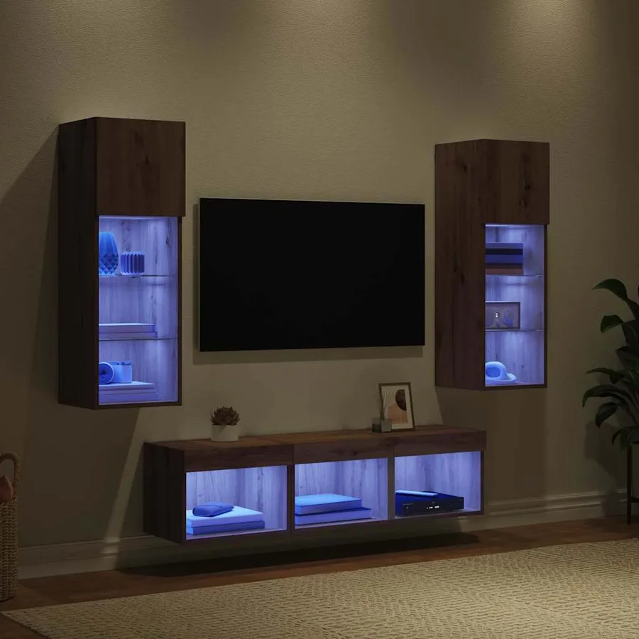 Meubles TV muraux 5 pcs Chêne noir Bois d'ingénierie - 5