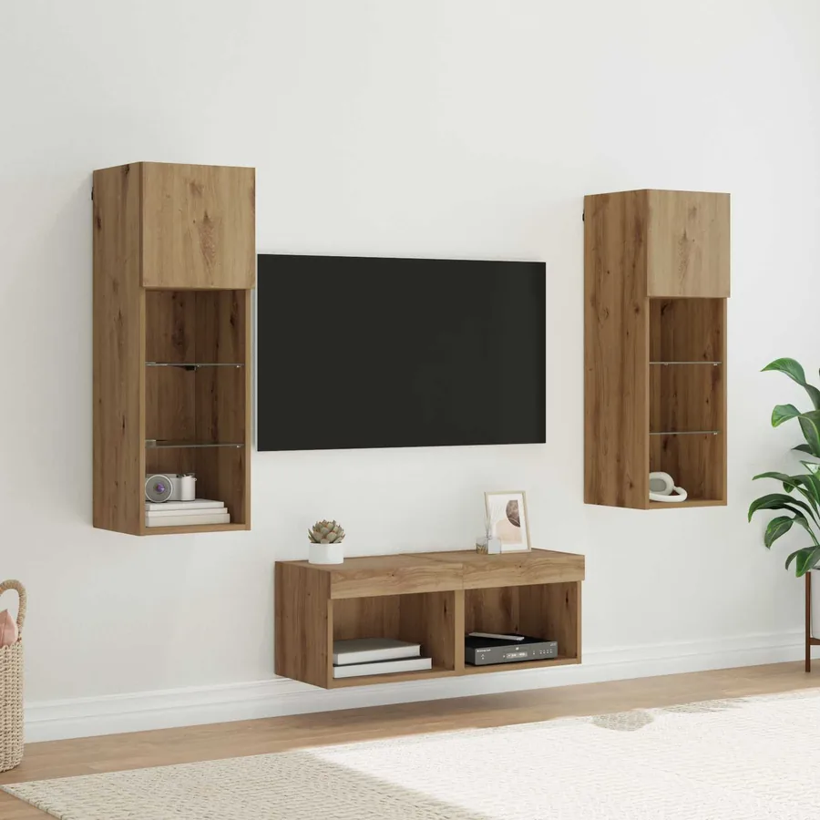 Meubles TV muraux 4 pcs Chêne noir Bois d'ingénierie