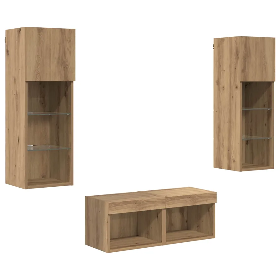 Meubles TV muraux 4 pcs Chêne noir Bois d'ingénierie - 2