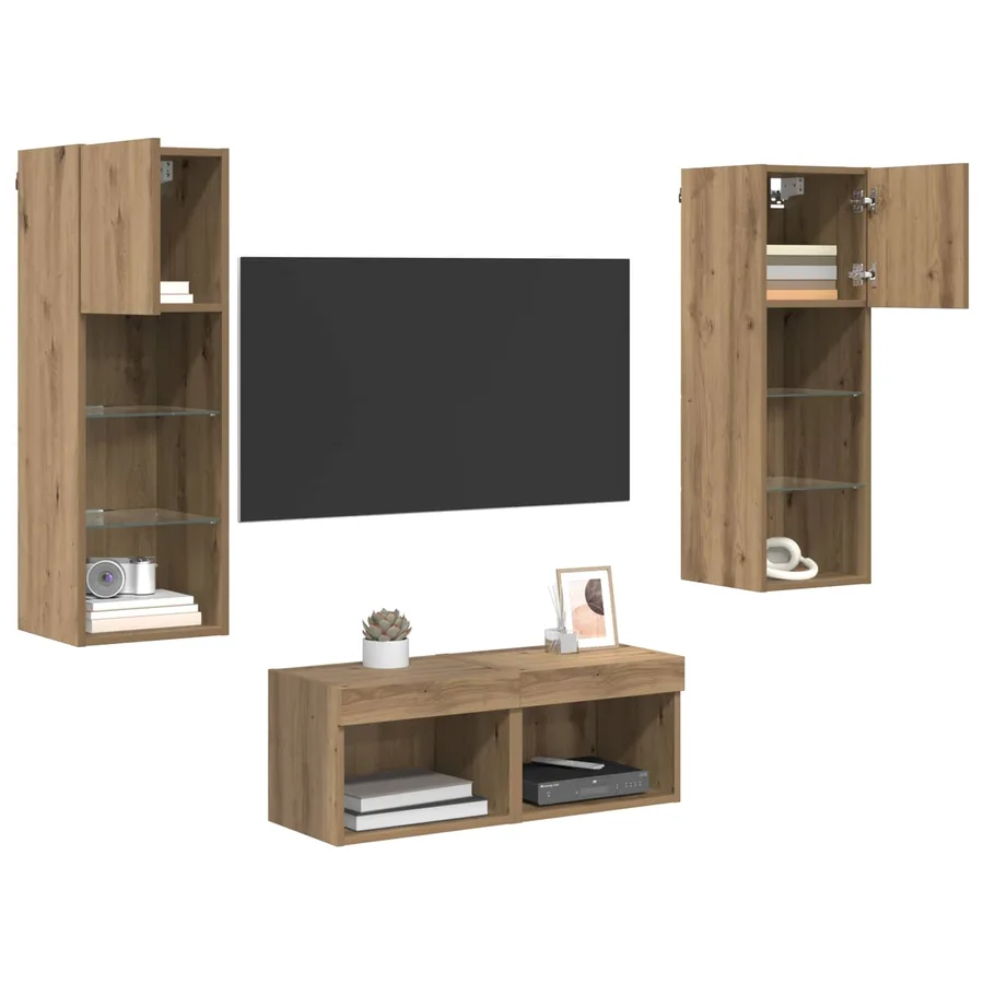 Meubles TV muraux 4 pcs Chêne noir Bois d'ingénierie - 3