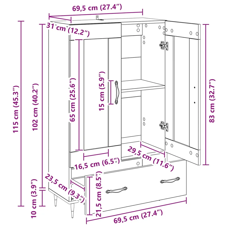 Haut Armoire Chêne artisanal 69,5 x 31 x 115 cm - 12