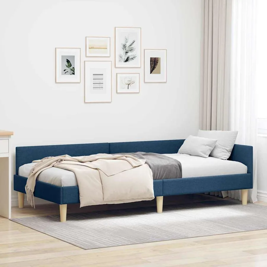 Cadre de lit d'angle Bleu 80 x 200 cm tissu