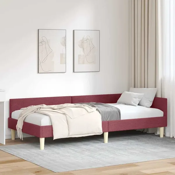 Cadre de lit d'angle Bordeaux 90 x 200 cm tissu