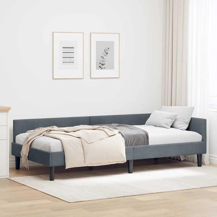 Cadre de lit d'angle Gris foncé 90 cm x 200 cm Velours