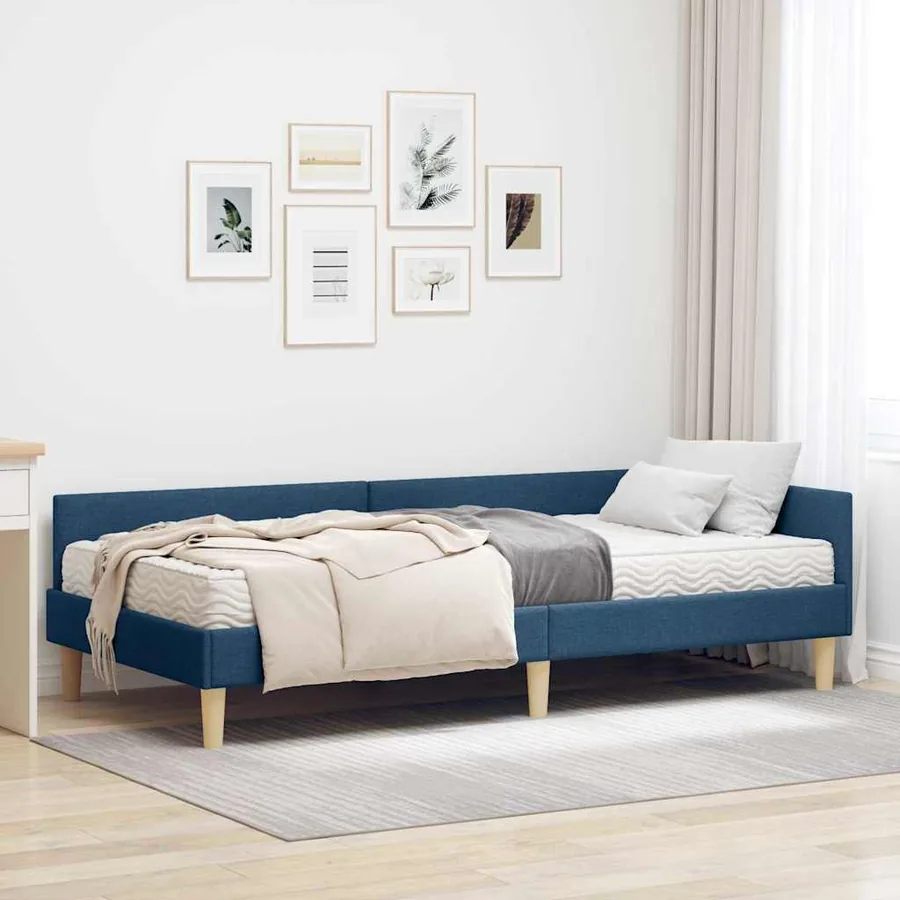 Cadre de lit d'angle avec matelas avec matelas 2 pcs Bleu tissu