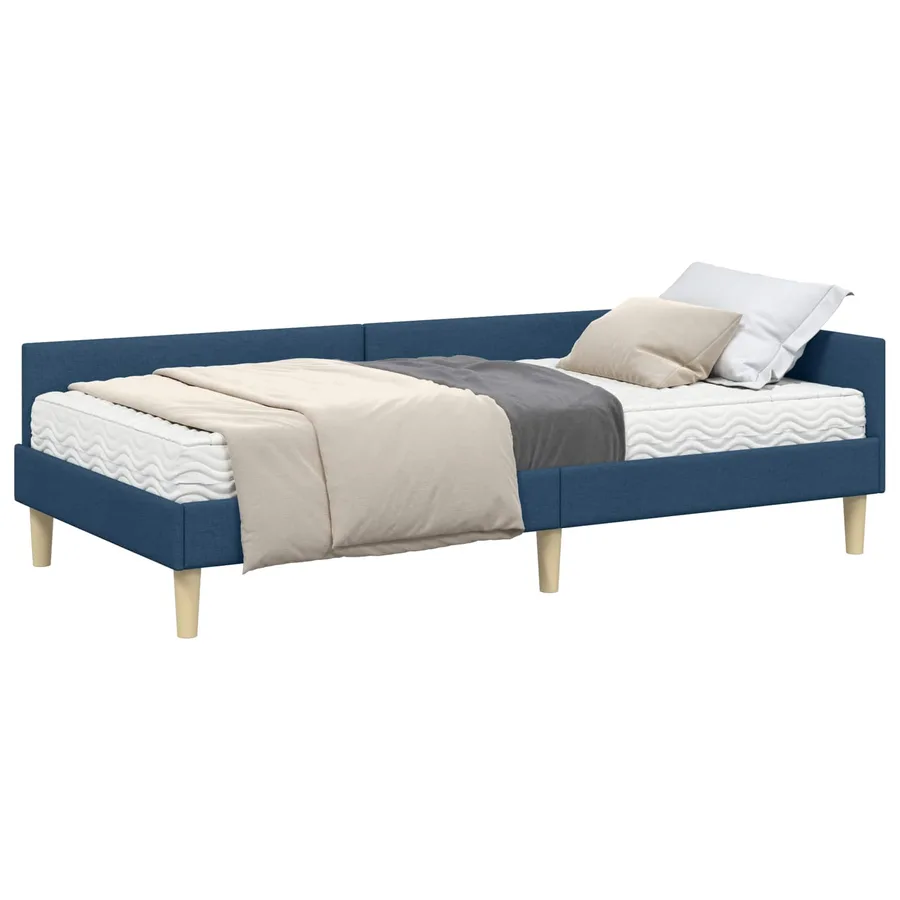 Cadre de lit d'angle avec matelas avec matelas 2 pcs Bleu tissu - 2