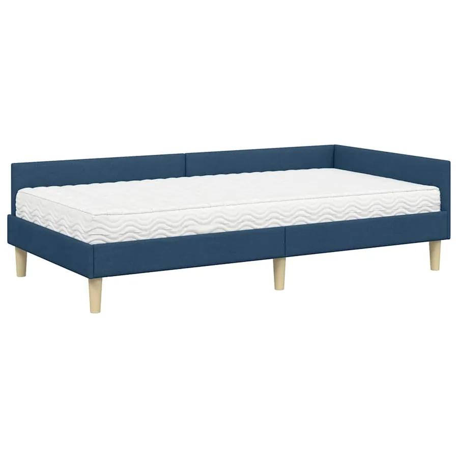 Cadre de lit d'angle avec matelas avec matelas 2 pcs Bleu tissu - 4