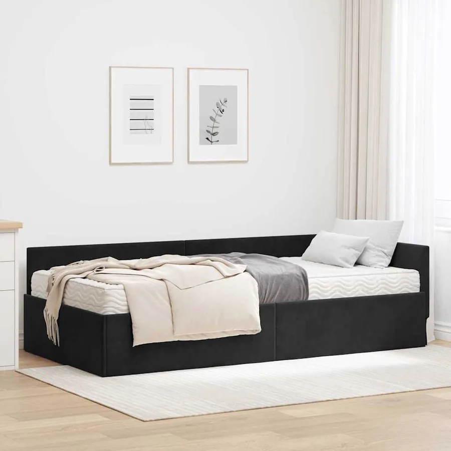 Cadre de lit d'angle avec matelas Autre 2 pcs Gris Velours