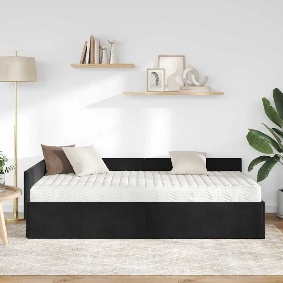 Cadre de lit d'angle avec matelas Autre 2 pcs Gris Velours - 3