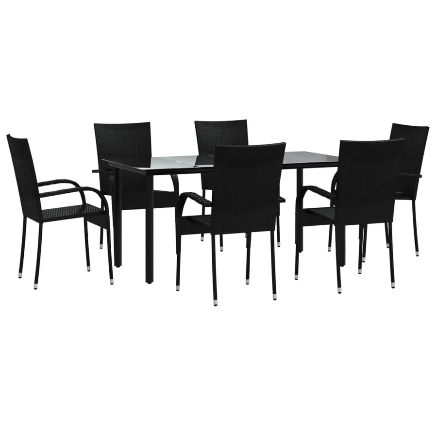 Ensemble à manger de jardin 7 pcs Noir Résine tressée - 3