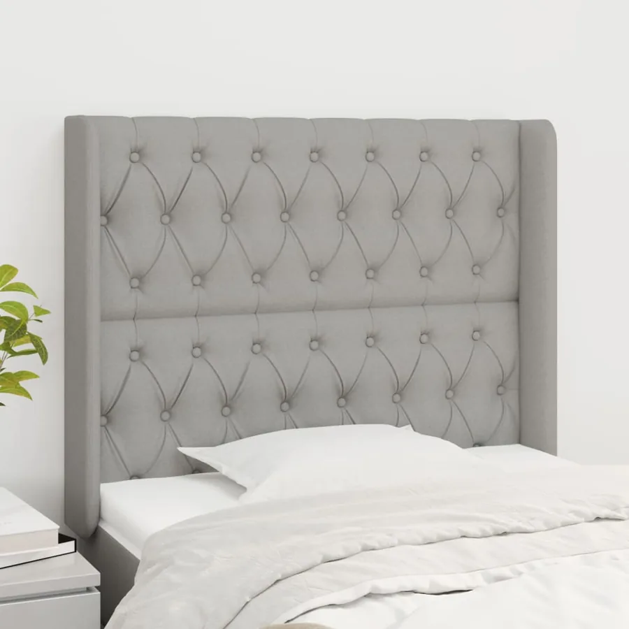 Headboard with ears Light grey 103x16x118/128 cm Fabric