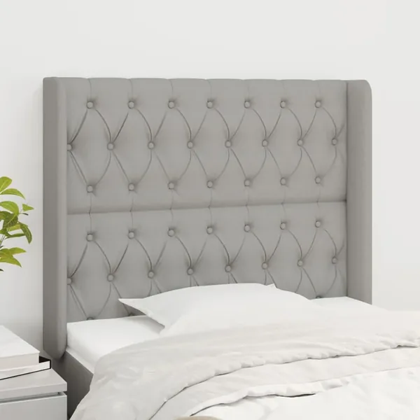 Headboard with ears Light grey 103x16x118/128 cm Fabric