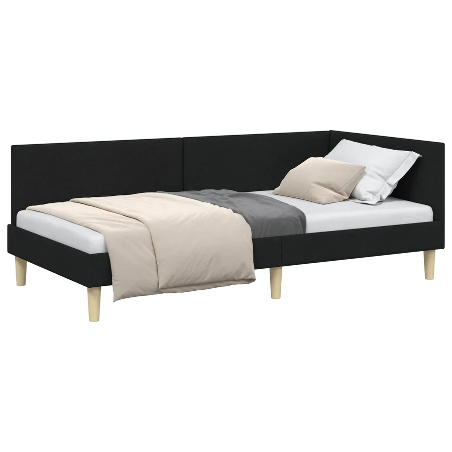 Cadre de lit d'angle Noir 90 cm x 190 cm Tissu et Contreplaqué - 2