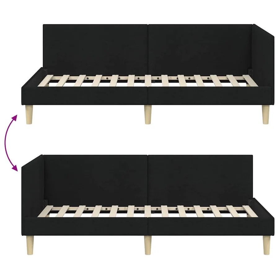 Cadre de lit d'angle Noir 90 cm x 190 cm Tissu et Contreplaqué - 9