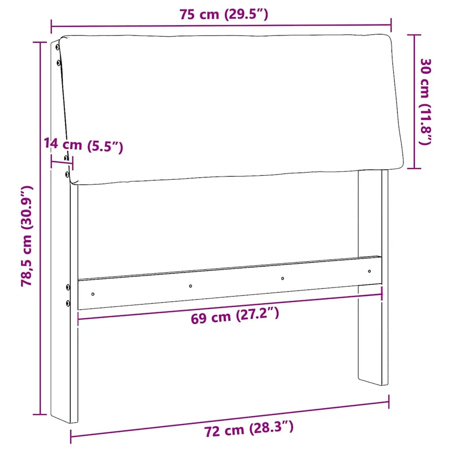 Tête de lit capitonnée Gris clair 75 cm Pin massif - 11
