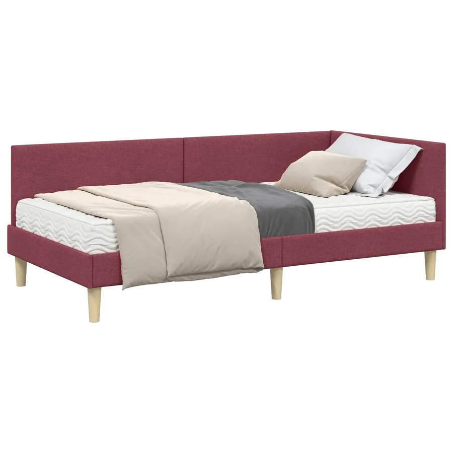 Cadre de lit d'angle avec matelas Autre 2 pcs Gris tissu - 2