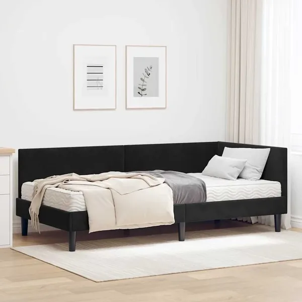 Cadre de lit d'angle avec matelas Autre 2 pcs Noir Velours