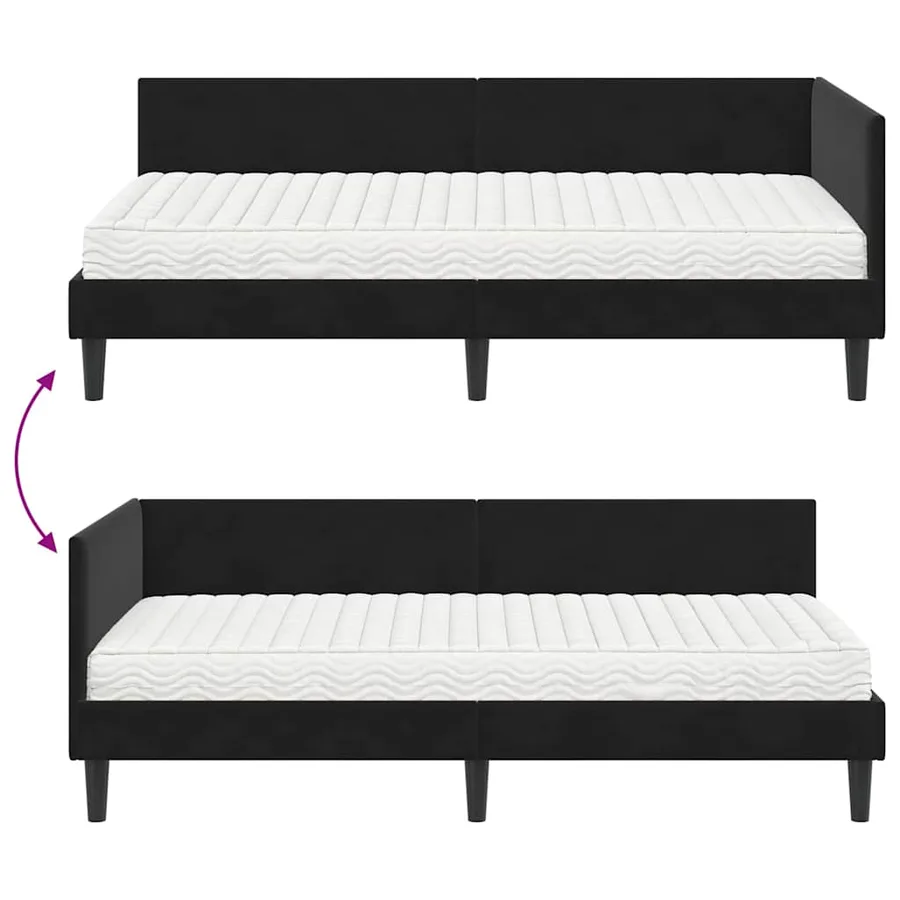 Cadre de lit d'angle avec matelas Autre 2 pcs Noir Velours - 12