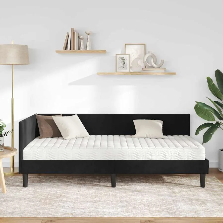 Cadre de lit d'angle avec matelas Autre 2 pcs Noir Velours - 3