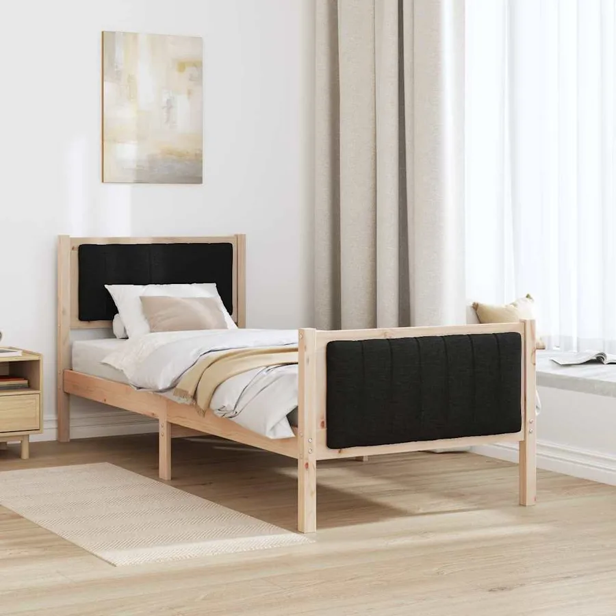 Cadre de lit Marron et noir 80 x 200 cm Bois massif en pin - 4