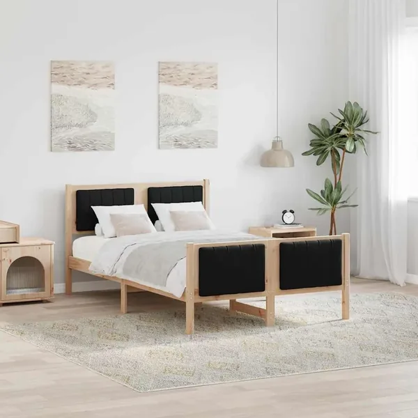Cadre de lit Marron et noir 120 x 190 cm Bois massif en pin