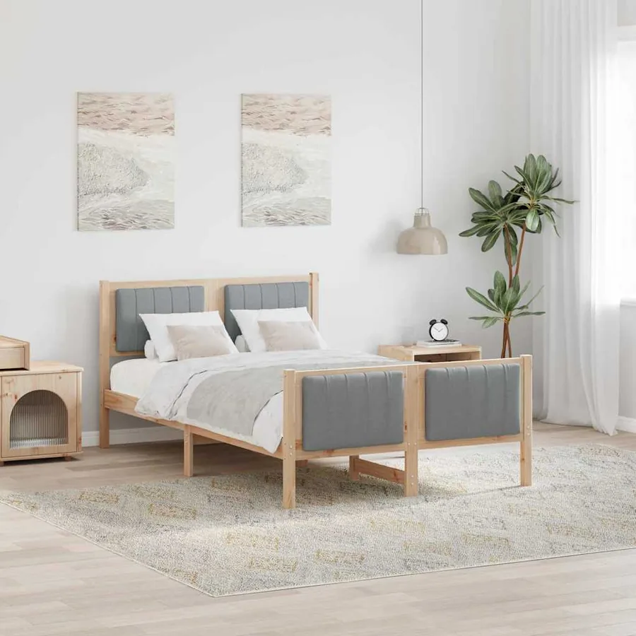 Cadre de lit avec tête de lit Marron et gris clair 120 x 190 cm