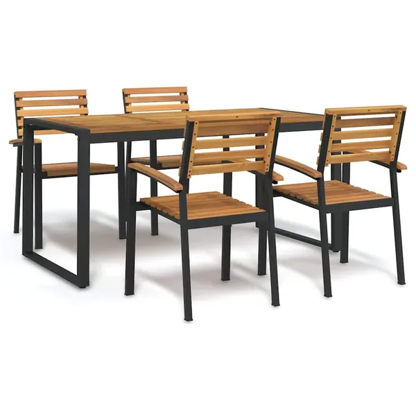 Ensemble à manger de jardin 5 pcs bois d'acacia massif et métal