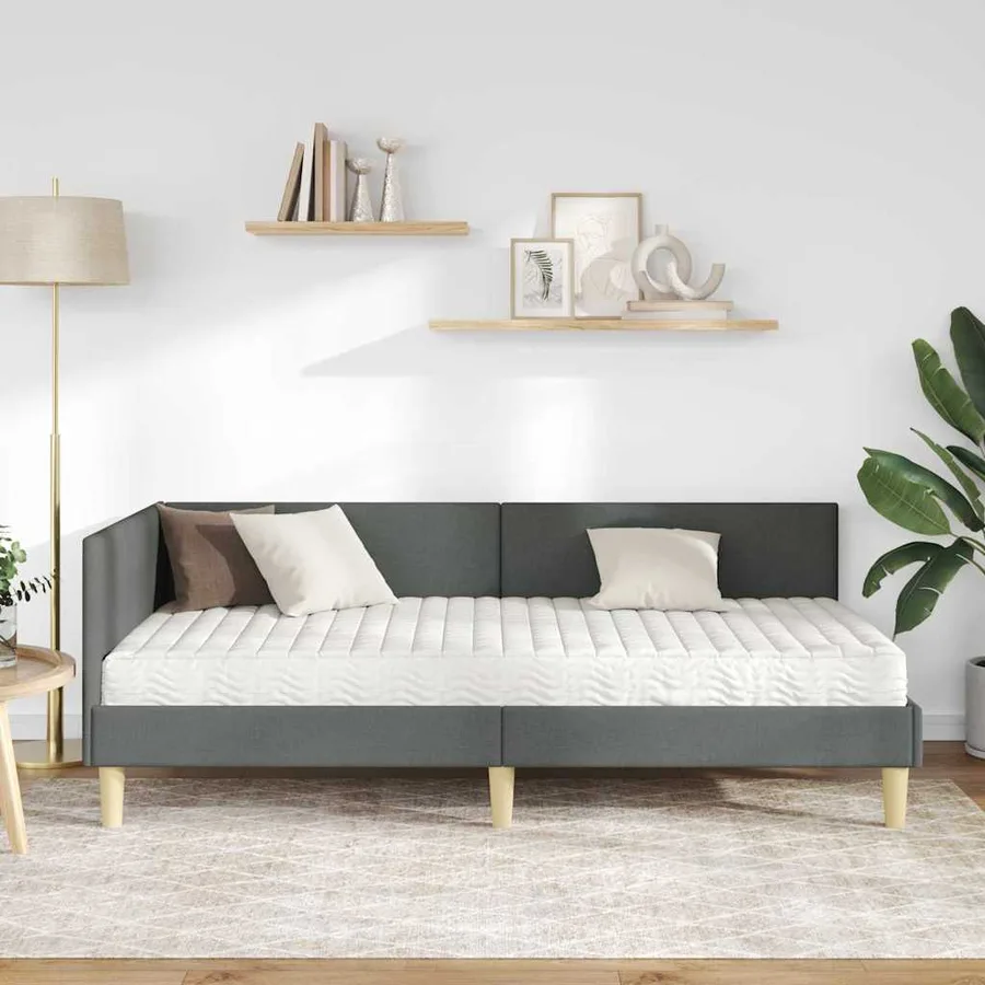 Cadre de lit d'angle avec matelas Autre 2 pcs Gris tissu - 3