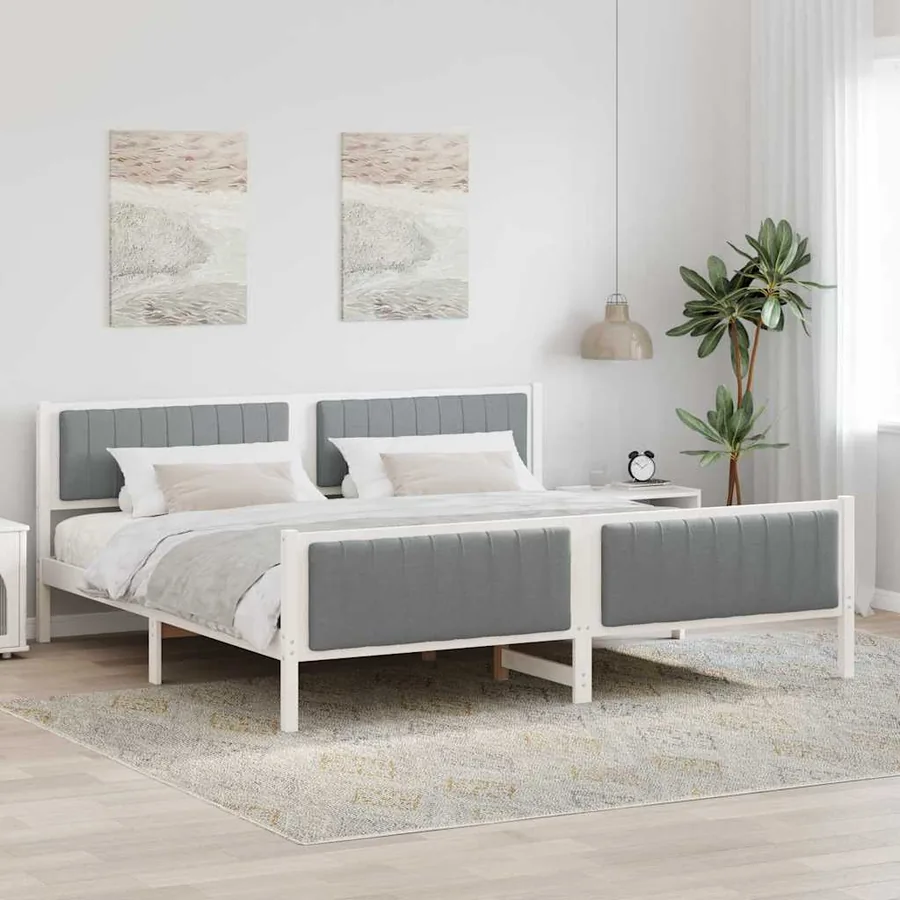 Cadre de lit avec tête de lit Blanc et gris clair 200 x 200 cm