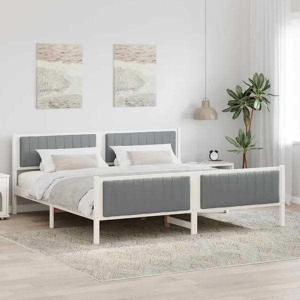 Cadre de lit avec tête de lit Blanc et gris clair 200 x 200 cm