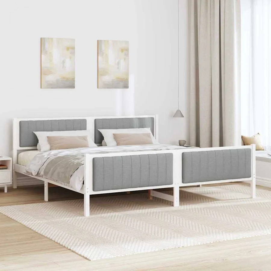 Cadre de lit avec tête de lit Blanc et gris clair 200 x 200 cm - 4