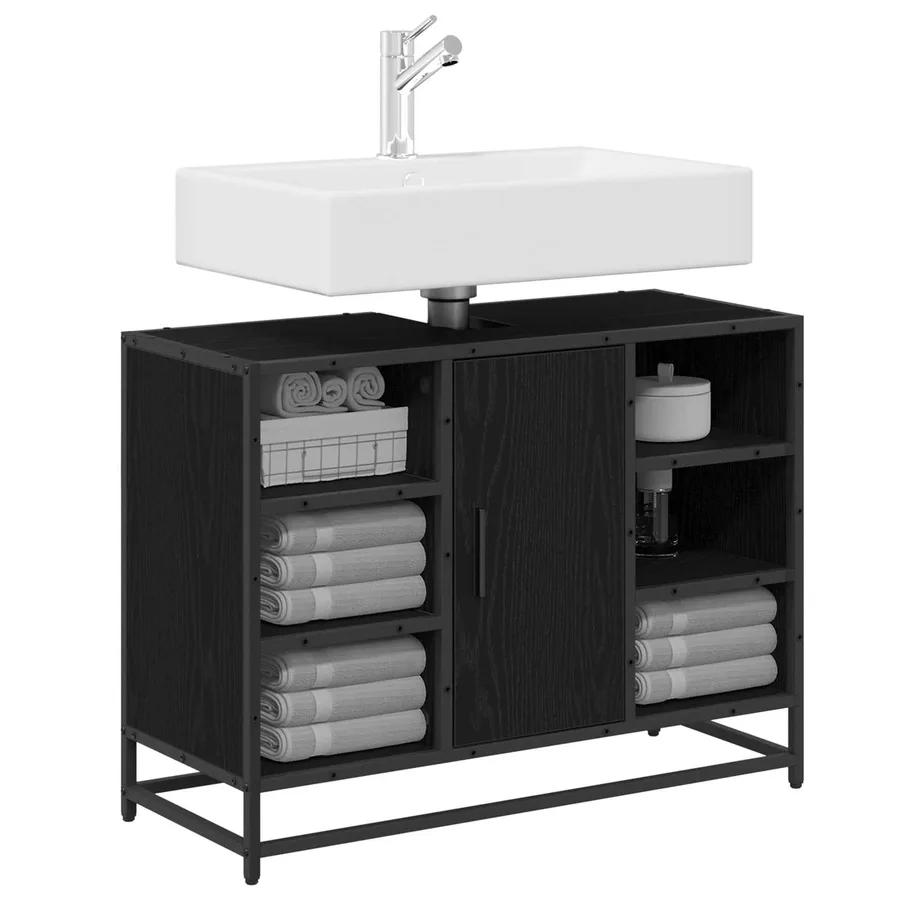 Cabinet de salle de bain avec porte Chêne noir 80 x 33 x 60 cm - 3