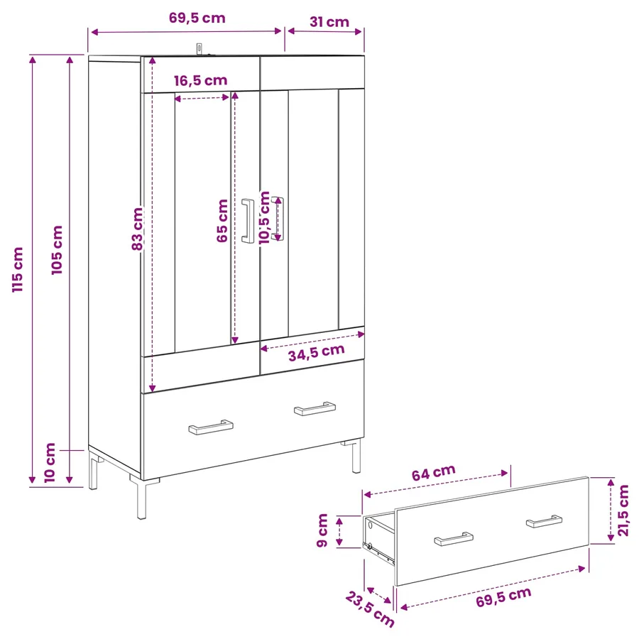 Haut Armoire Chêne artisanal 69,5 x 31 x 115 cm - 12
