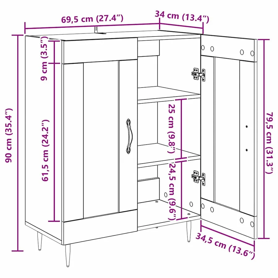 Buffet Chêne artisanal 69,5 x 34 x 90 cm Bois d'ingénierie - 16