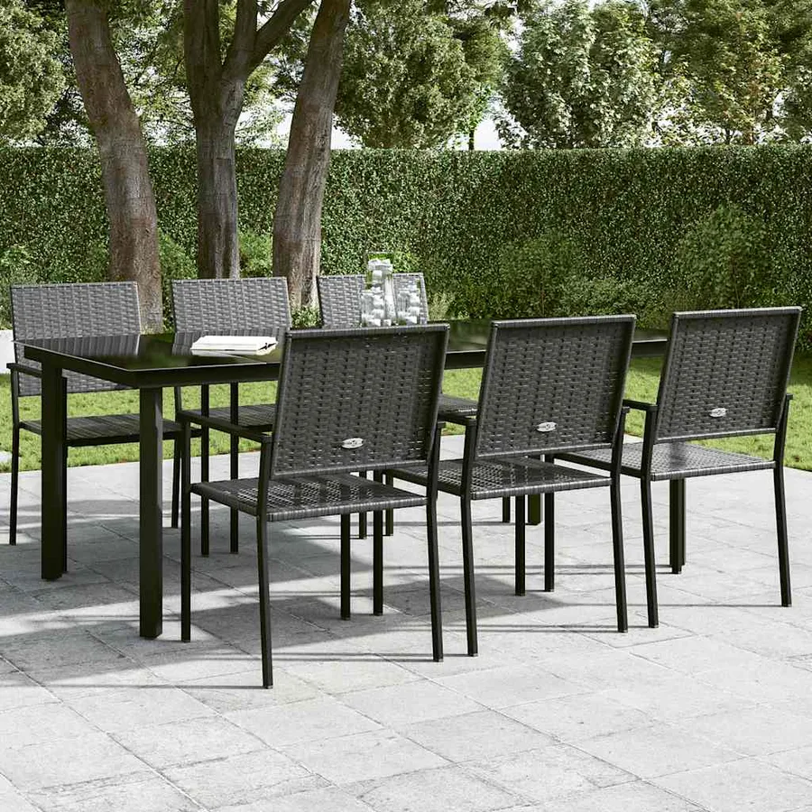 Table à dîner de jardin Noir 200x100x74 cm Acier et verre - 3