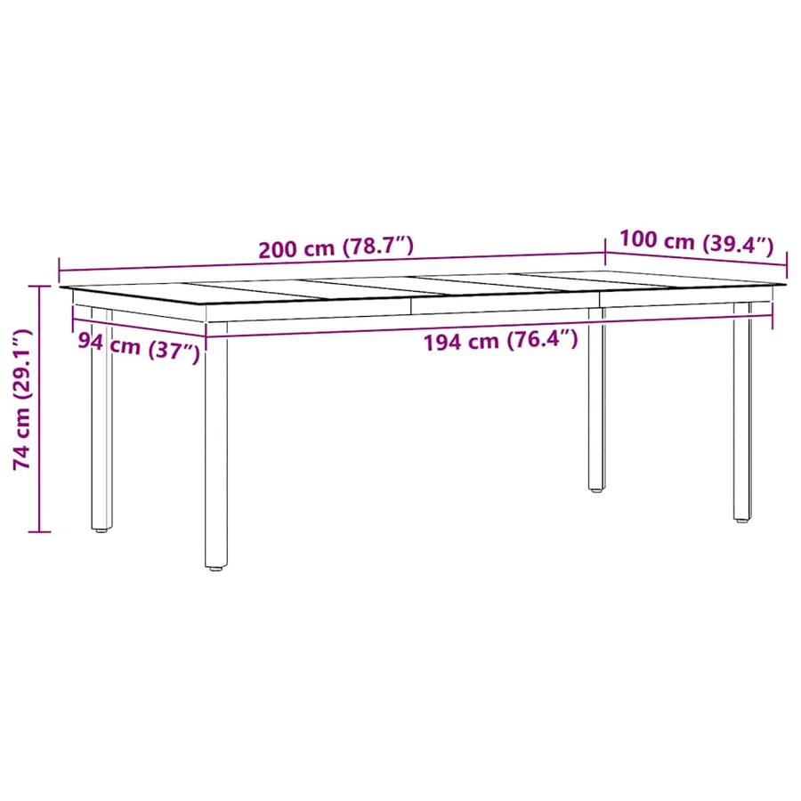 Table à dîner de jardin Noir 200x100x74 cm Acier et verre - 9