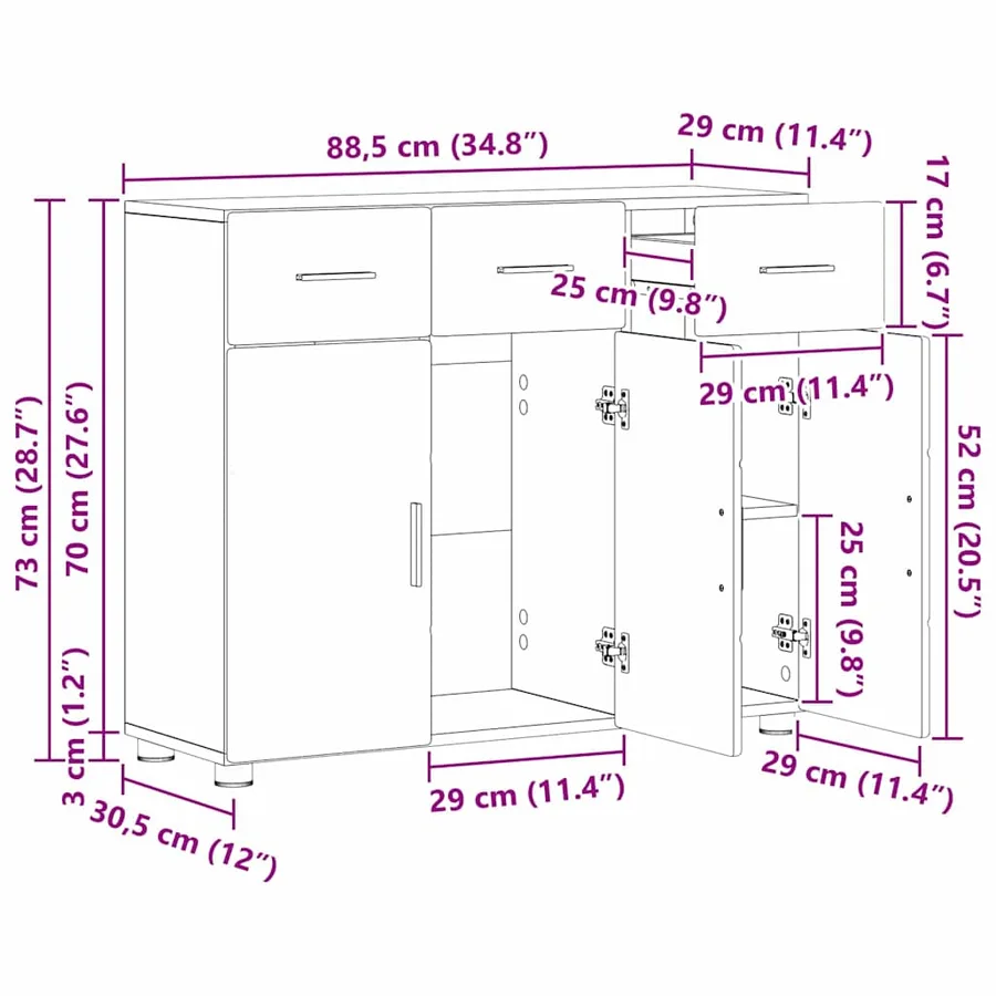 Buffet FLORIN 88,5 x 30,5 x 73 cm Chêne artisanal - 14