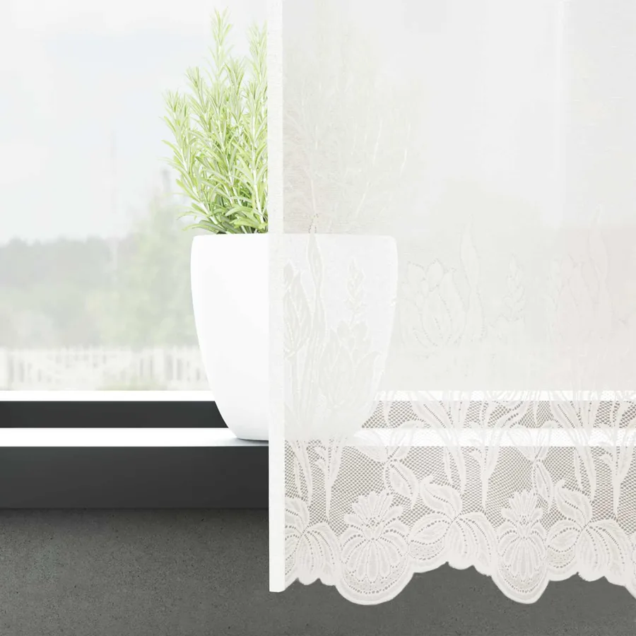 Rideau en Dentelle Floral Blanc 200 x 1200 cm Polyester - 3