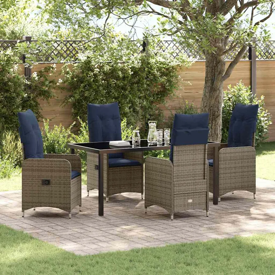 Ensemble table et chaises avec coussin 5 pcs Gris Rotin PE