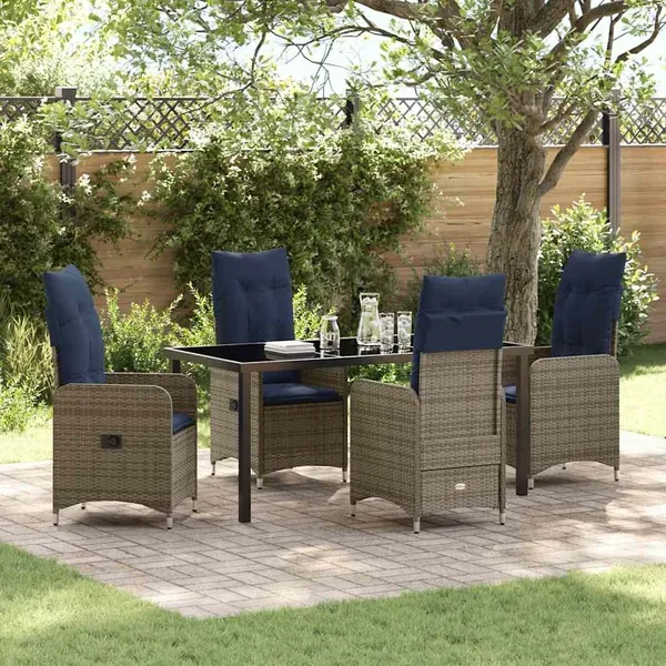 Ensemble table et chaises avec coussin 5 pcs Gris Rotin PE