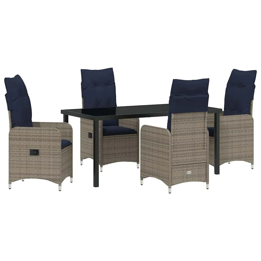 Ensemble table et chaises avec coussin 5 pcs Gris Rotin PE - 2