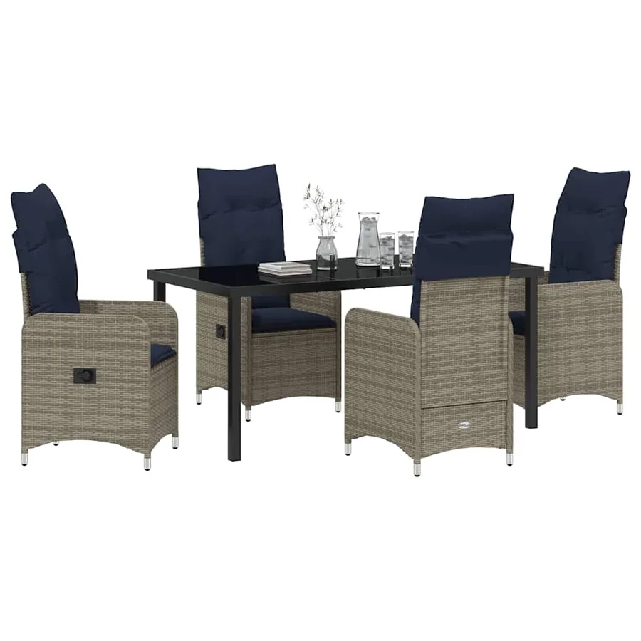 Ensemble table et chaises avec coussin 5 pcs Gris Rotin PE - 3