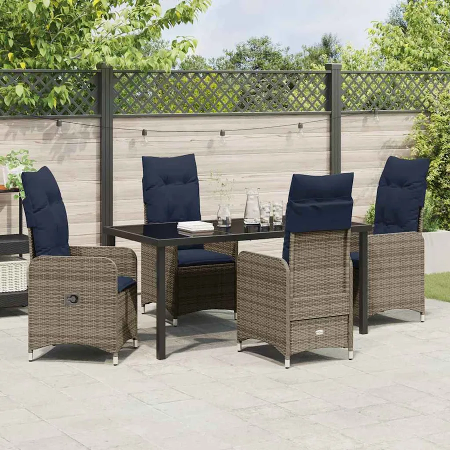 Ensemble table et chaises avec coussin 5 pcs Gris Rotin PE - 4
