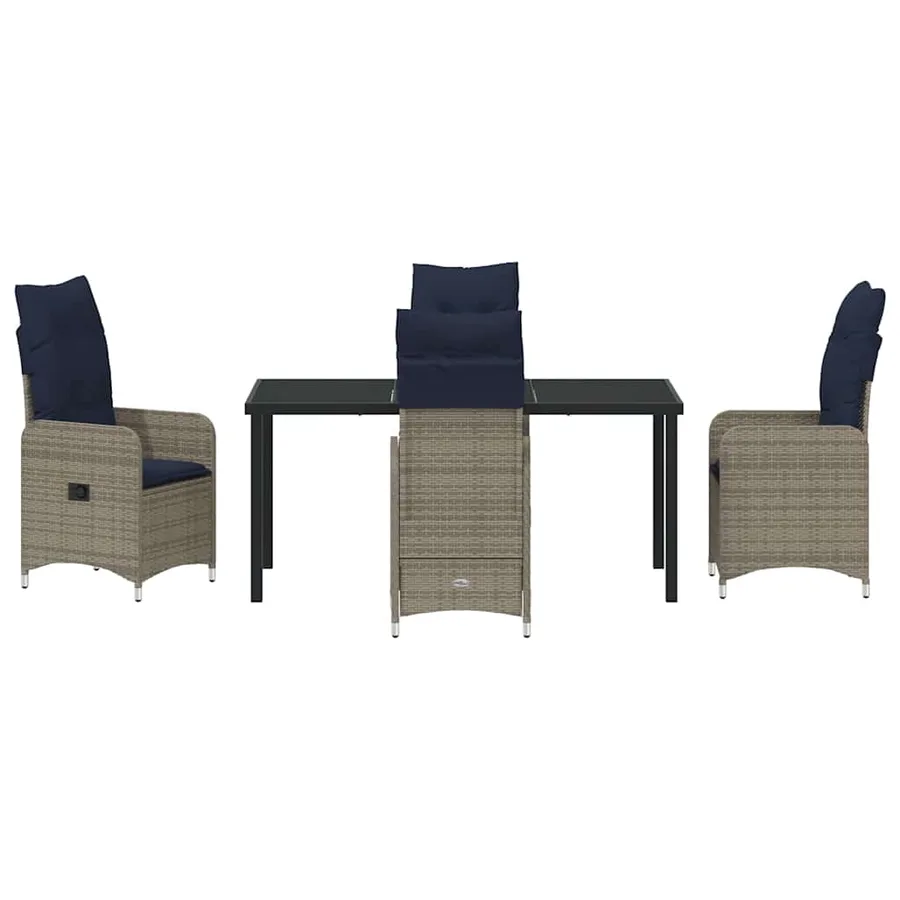 Ensemble table et chaises avec coussin 5 pcs Gris Rotin PE - 7