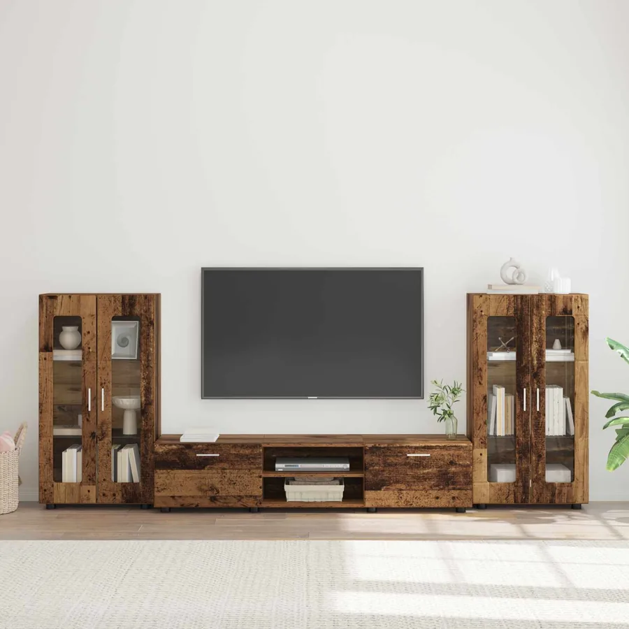 Ensemble meuble TV FLORIN 3 pcs Bois ancien Bois d'ingénierie