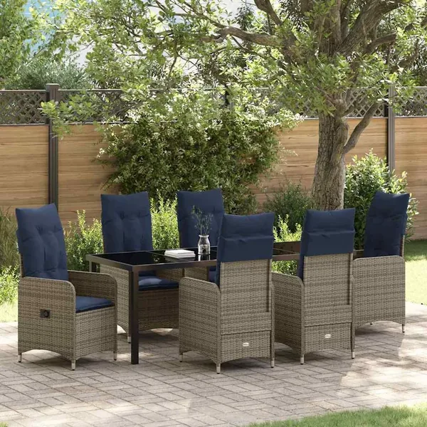Ensemble table et chaises avec coussin 7 pcs Gris Rotin PE