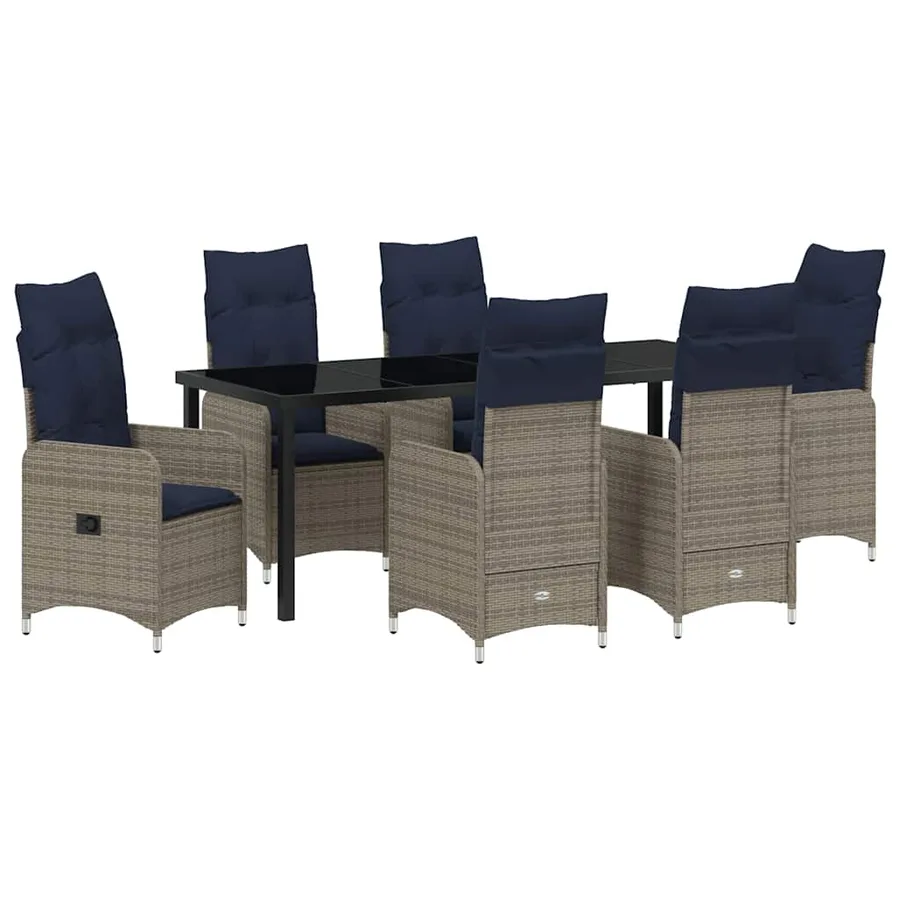 Ensemble table et chaises avec coussin 7 pcs Gris Rotin PE - 2