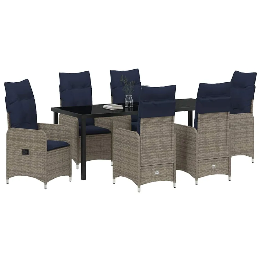 Ensemble table et chaises avec coussin 7 pcs Gris Rotin PE - 3