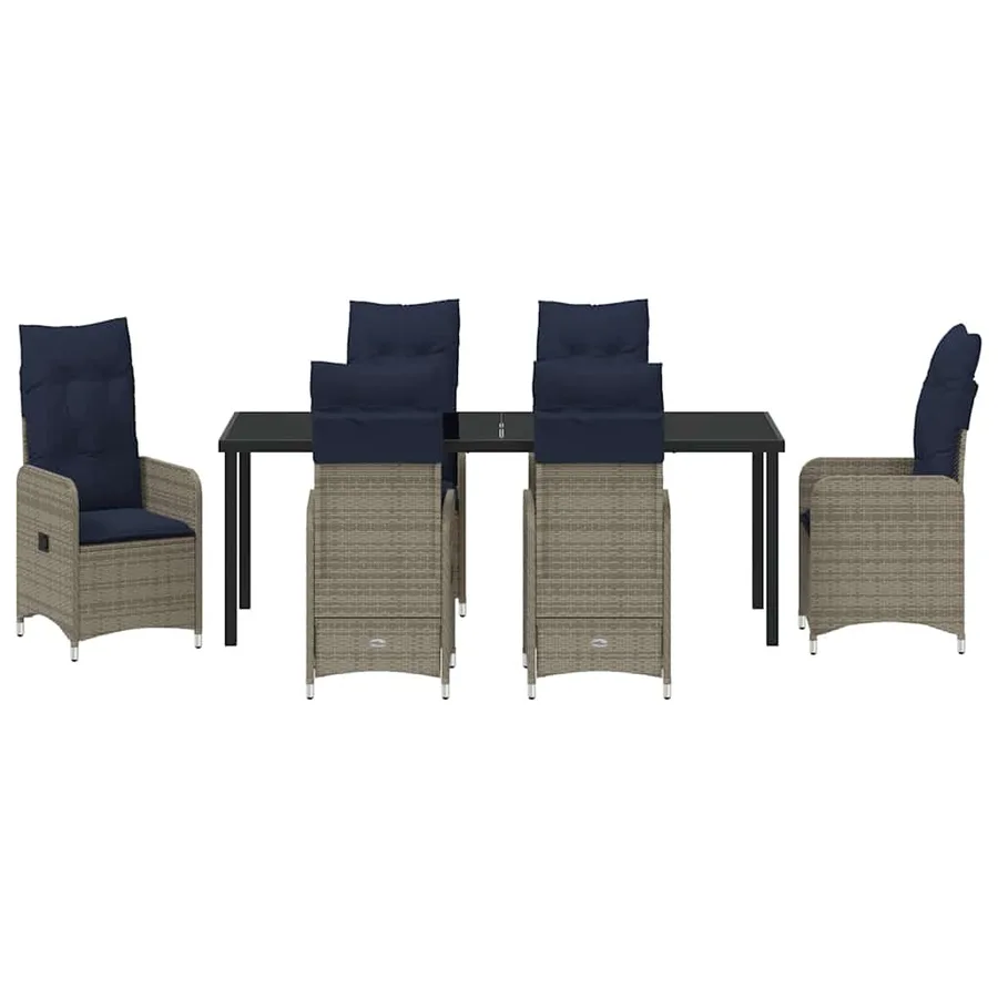 Ensemble table et chaises avec coussin 7 pcs Gris Rotin PE - 7