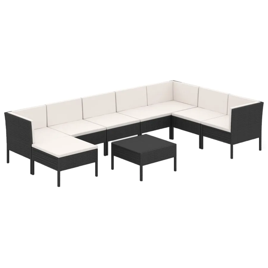 Salon de jardin 9 pcs avec coussins Résine tressée Noir - 2